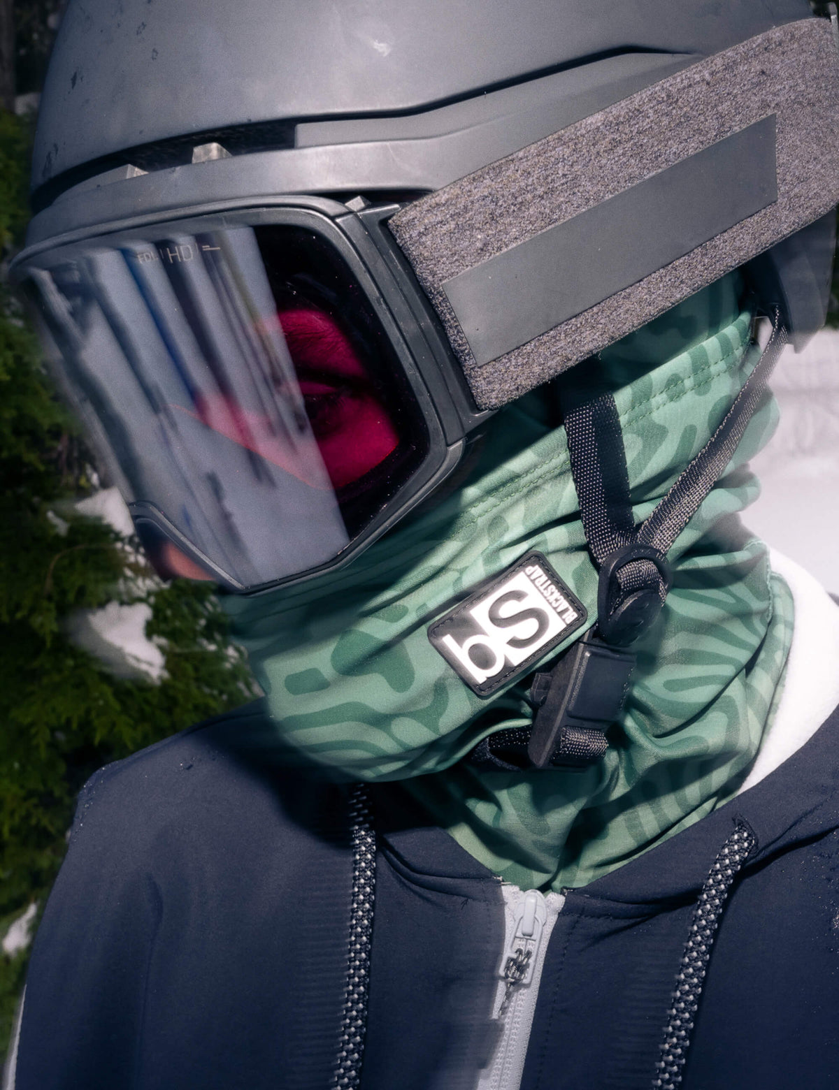 Blackstrap balaclava hood under a helmet and goggles