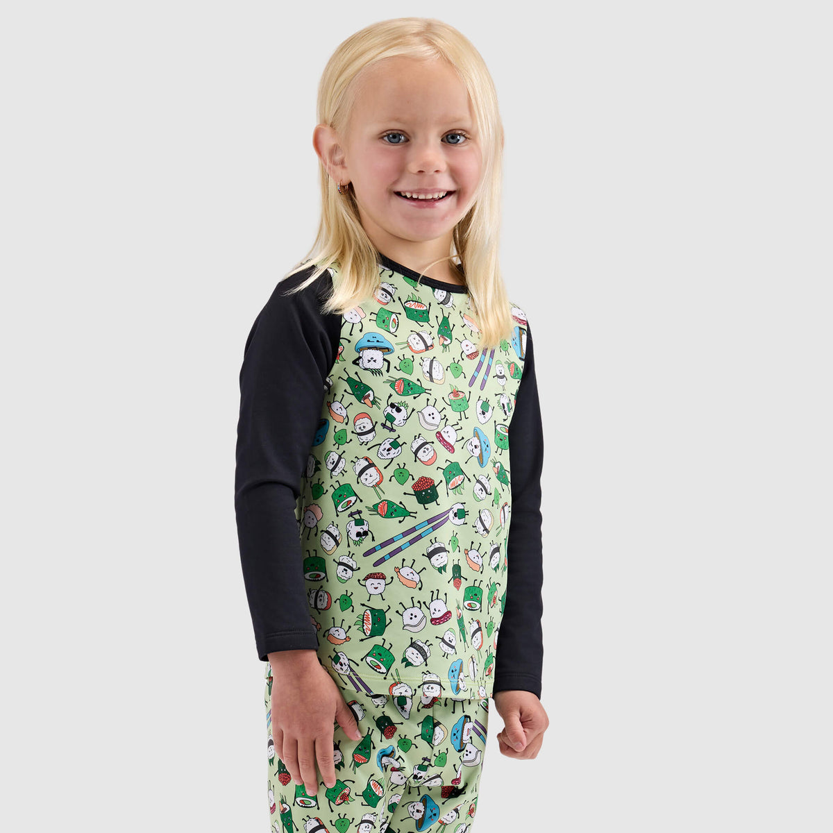 Kids' Little Pine Crewneck Long Sleeve BlackStrap #color_sushi sprout