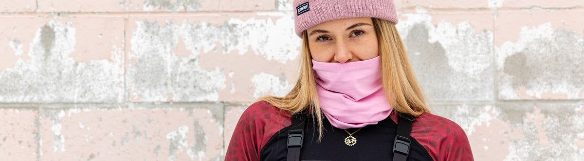 Blackstrap Pink Neck Gaiter paired with a Skyliner Base layer