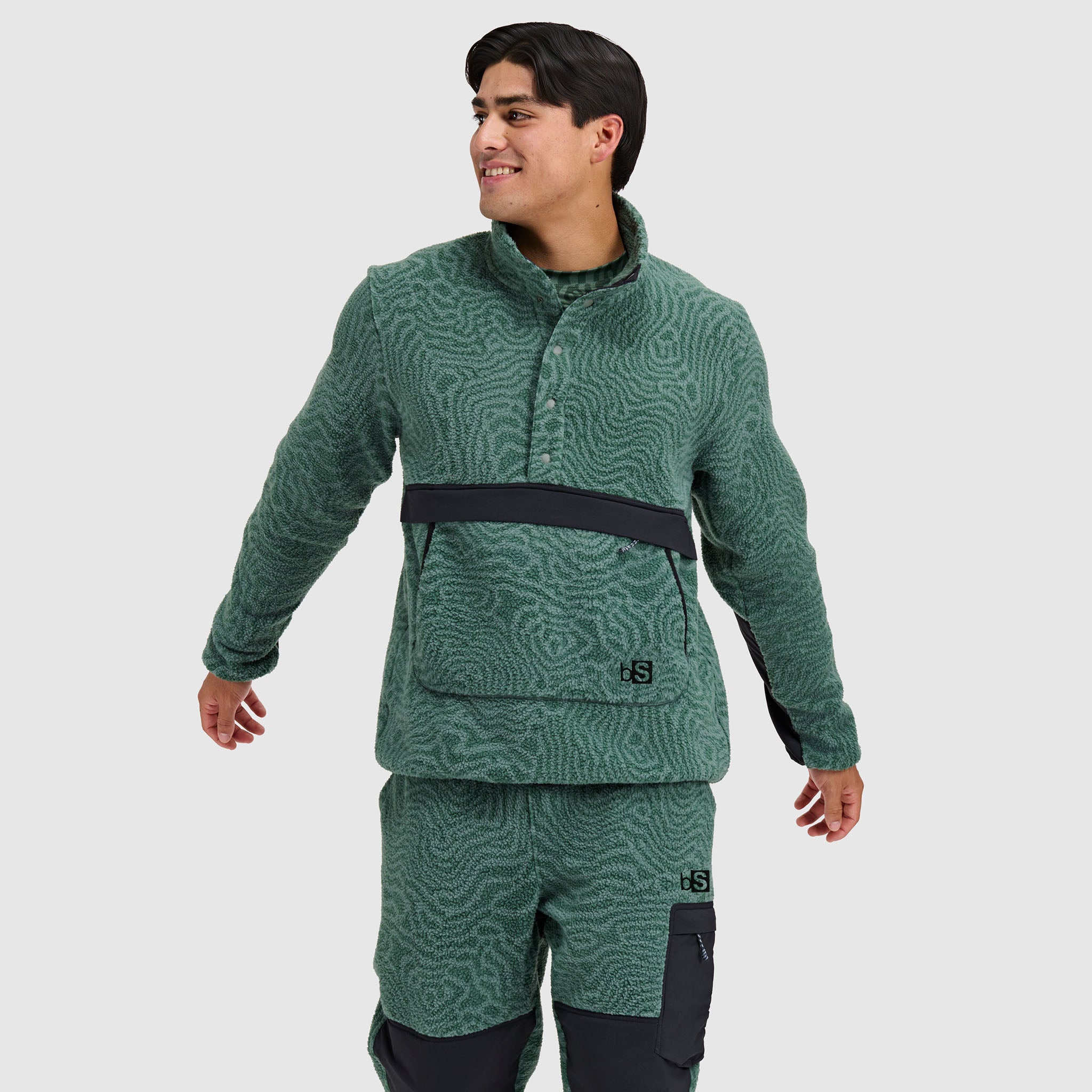 BlackStrap Mens Caldera Sherpa Fleece Half Snap #color_inprint obsidian