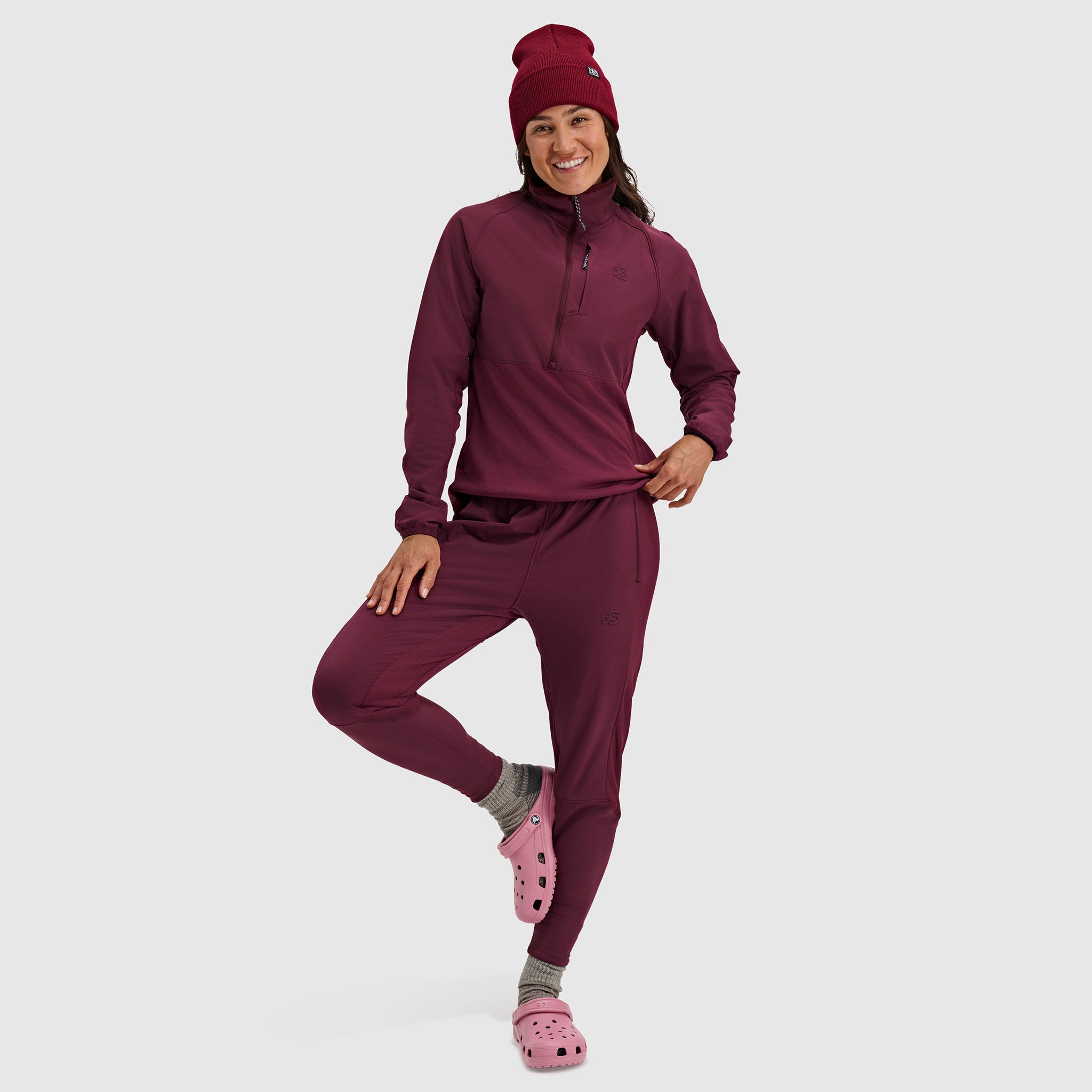 BlackStrap Women's Tribrid Grid Fleece Half Snap Pullover #color_cherry